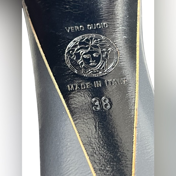 VERSACE Platform Open toe Black suede leather Ankle boots 38 - $1020 US - Picture 7 of 16